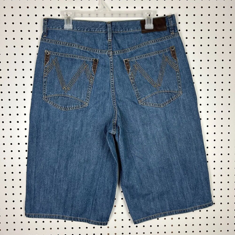 Sean John Baggy Jean Shorts 34 Hip Hop Leather Jorts Wide Leg Skate Y2K Pocket - Picture 1 of 6